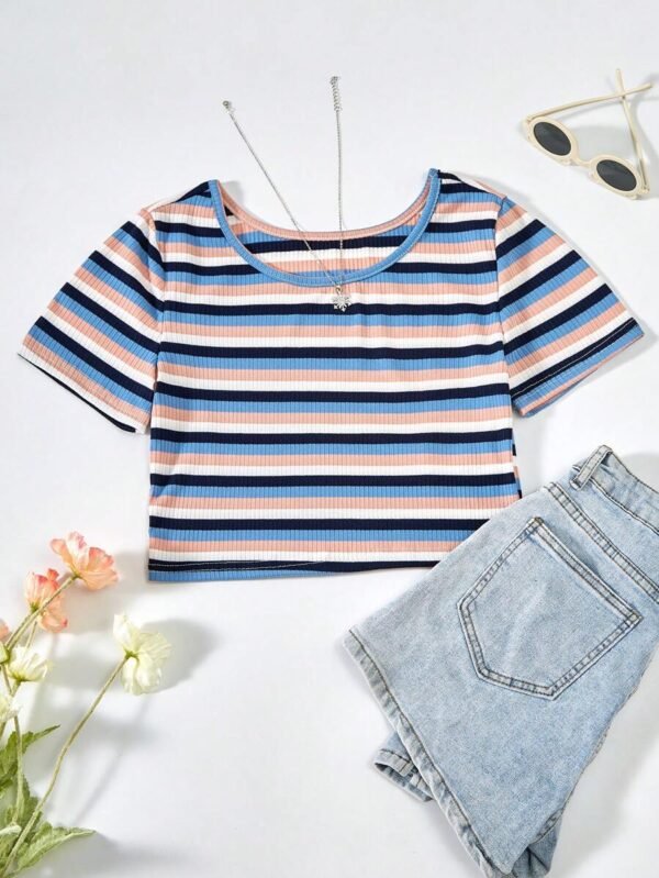 Playera Rayada De Manga Corta Para Adolescentes