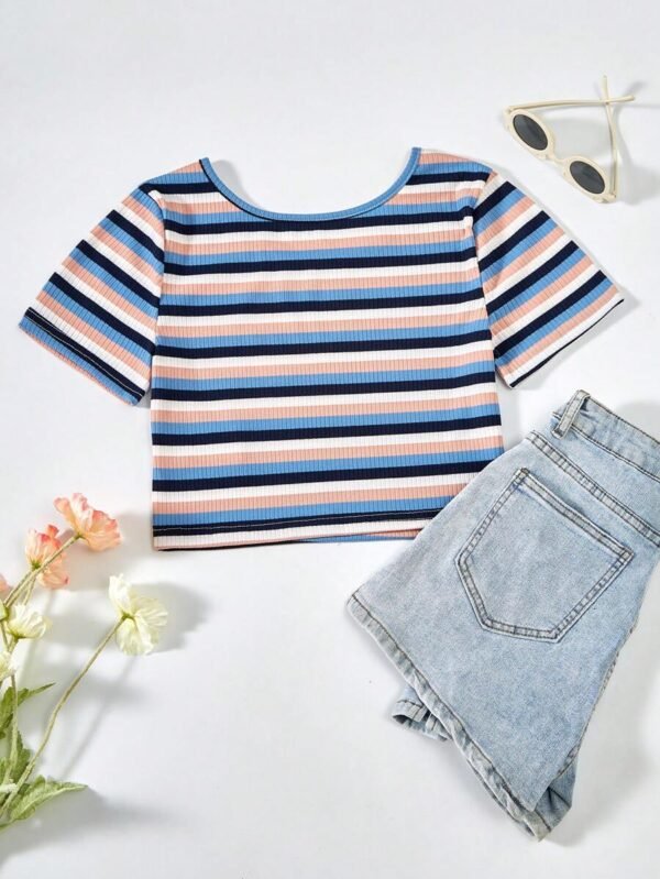 Playera Rayada De Manga Corta Para Adolescentes - Imagen 2