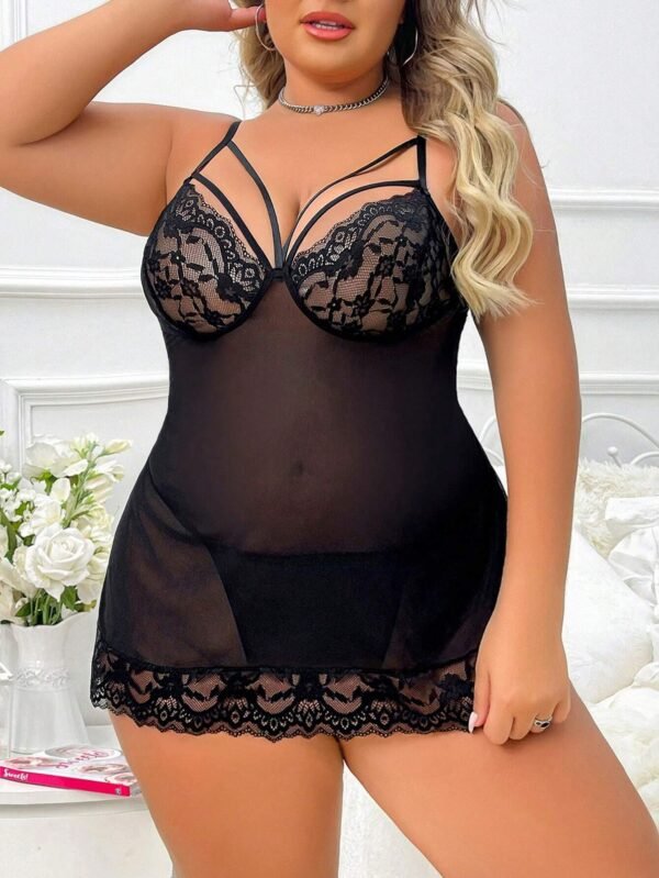 Conjunto De Lencera Con Retazos De Malla Para Mujer - Imagen 2