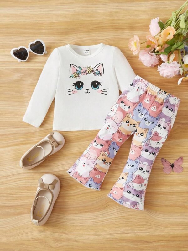 Conjunto De Blusa De Manga Larga Y Pantal?n Acampanado Ni?a