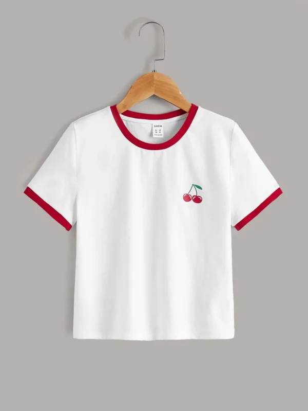 Camiseta Para Chicas Pre-adolescentes Con Estampado De Cerezas