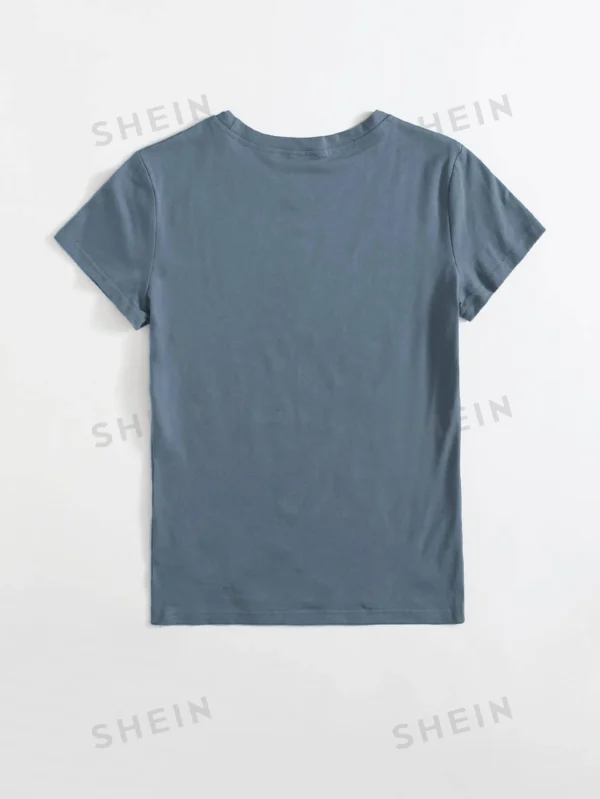 Camiseta con estampado de planta de cuello redondo - Imagen 2