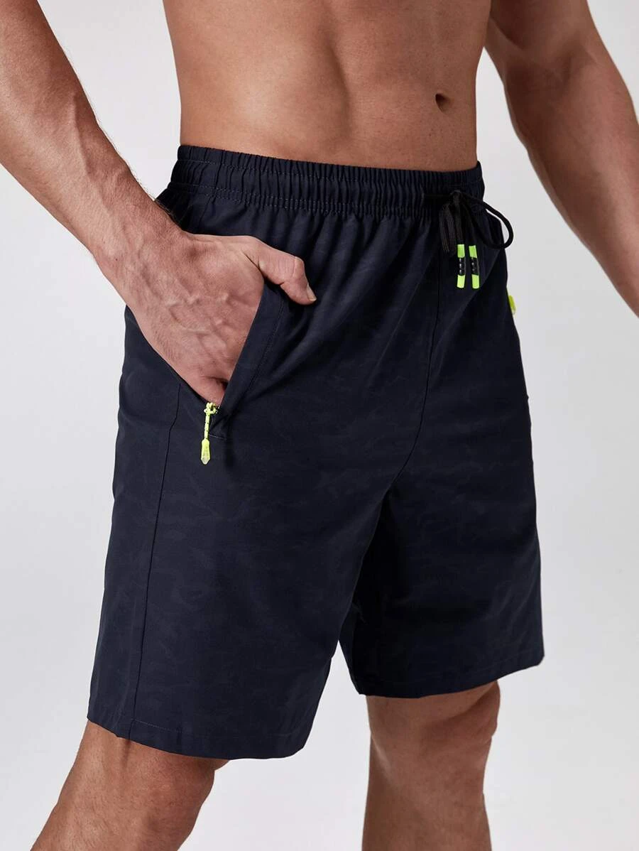 Shorts deportivos de cintura con cord?n con bolsillo con cremallera - Imagen 3