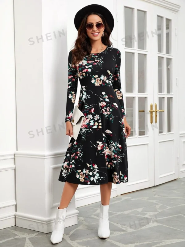 Vestido linea A con estampado floral sin cinturon - Imagen 3