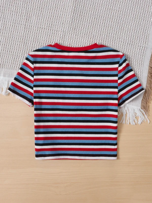 Camiseta De Punto De Manga Corta A Rayas Con Aplique De Coraz?n - Imagen 2