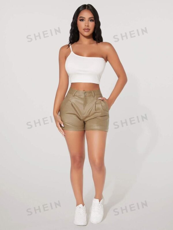Shorts en mezclilla con fruncido bajo de doblez - Imagen 3