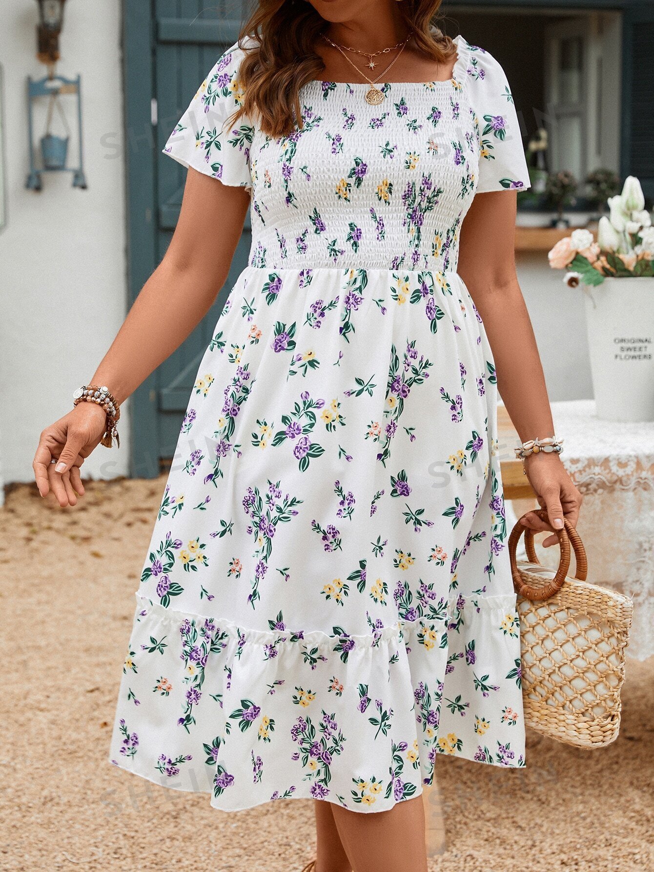 Vestido con estampado floral bajo con fruncido - Imagen 3