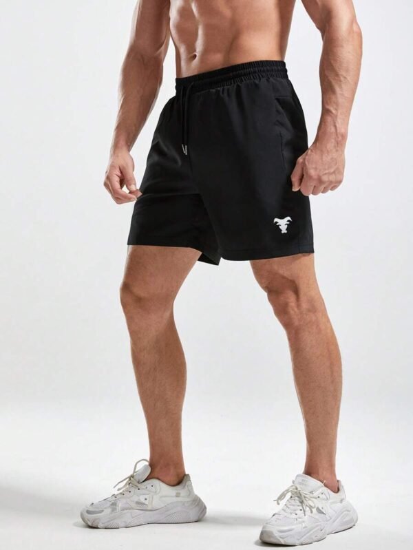 Shorts deportivos ganado con estampado de cintura con cordón - Imagen 3
