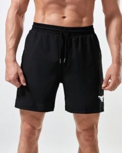 Shorts deportivos ganado con estampado de cintura con cordón