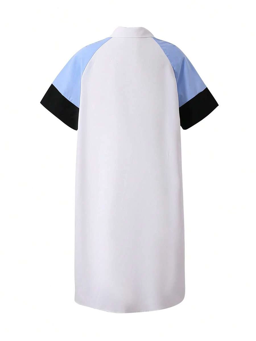 Vestido estilo camiseta de color combinado de manga ragl?n bajo irregular de cuello polo - Imagen 2