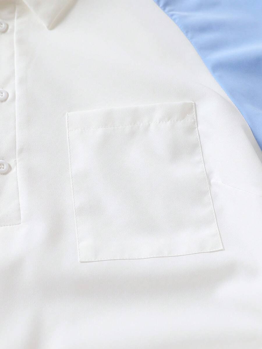 Vestido estilo camiseta de color combinado de manga ragl?n bajo irregular de cuello polo - Imagen 3