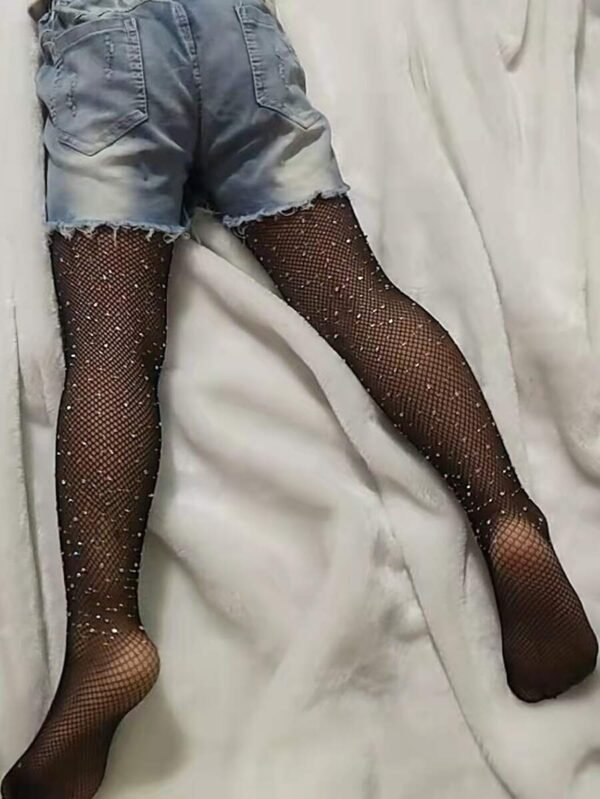 Medias de malla con dise?o de diamante de imitaci?n para vida diaria - Imagen 2