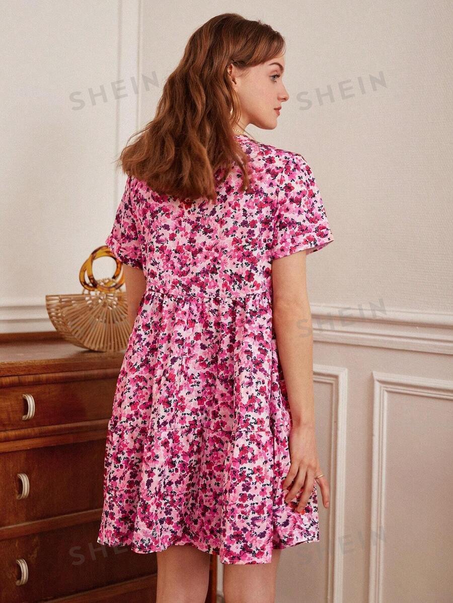 Vestido con estampado floral de cuello V - Imagen 2