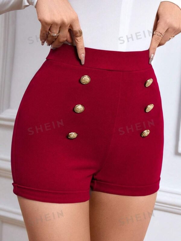 Shorts de talle alto con botón falso
