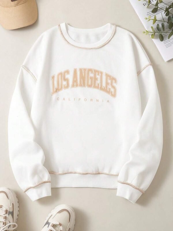 Sudadera Con Estampado De Letras, Detalle De Costuras Y Forro C?lido