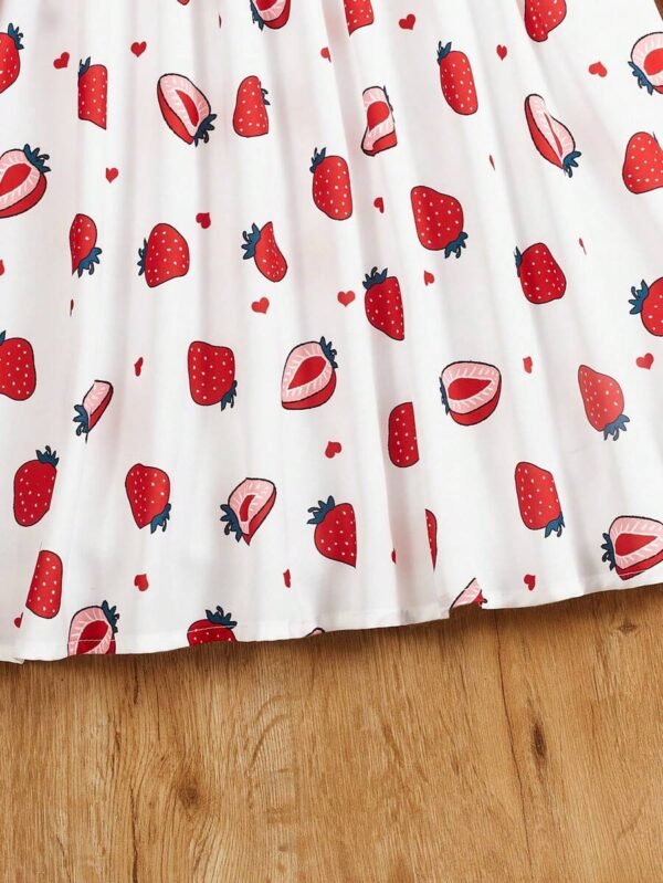 Vestido De Manga Larga Con Estampado De Fresas Y Retales De Canal? De Punto Para Ni?a - Imagen 3