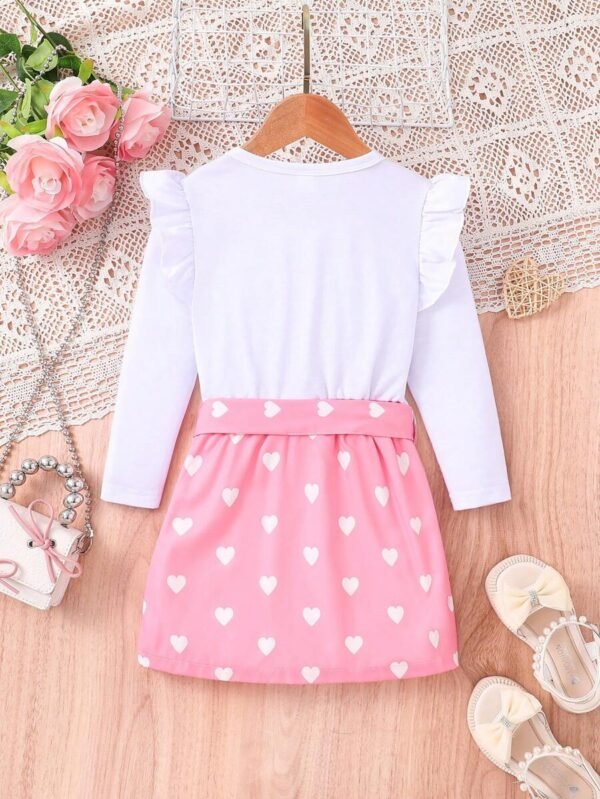 Vestido De Ni?a Con Estampado De Corazones, Volante En El Bajo Y Adornos Decorativos - Imagen 2