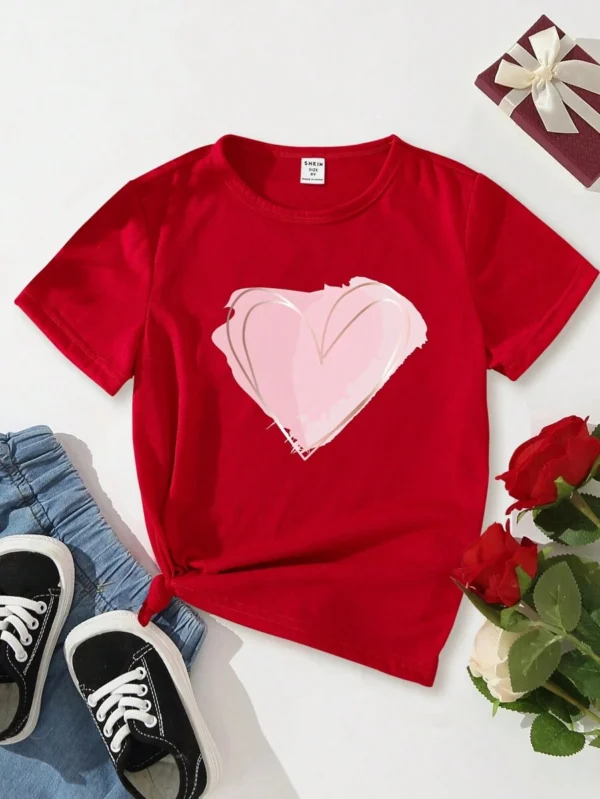 Camiseta Con Estampado De Corazones Para Ni?as