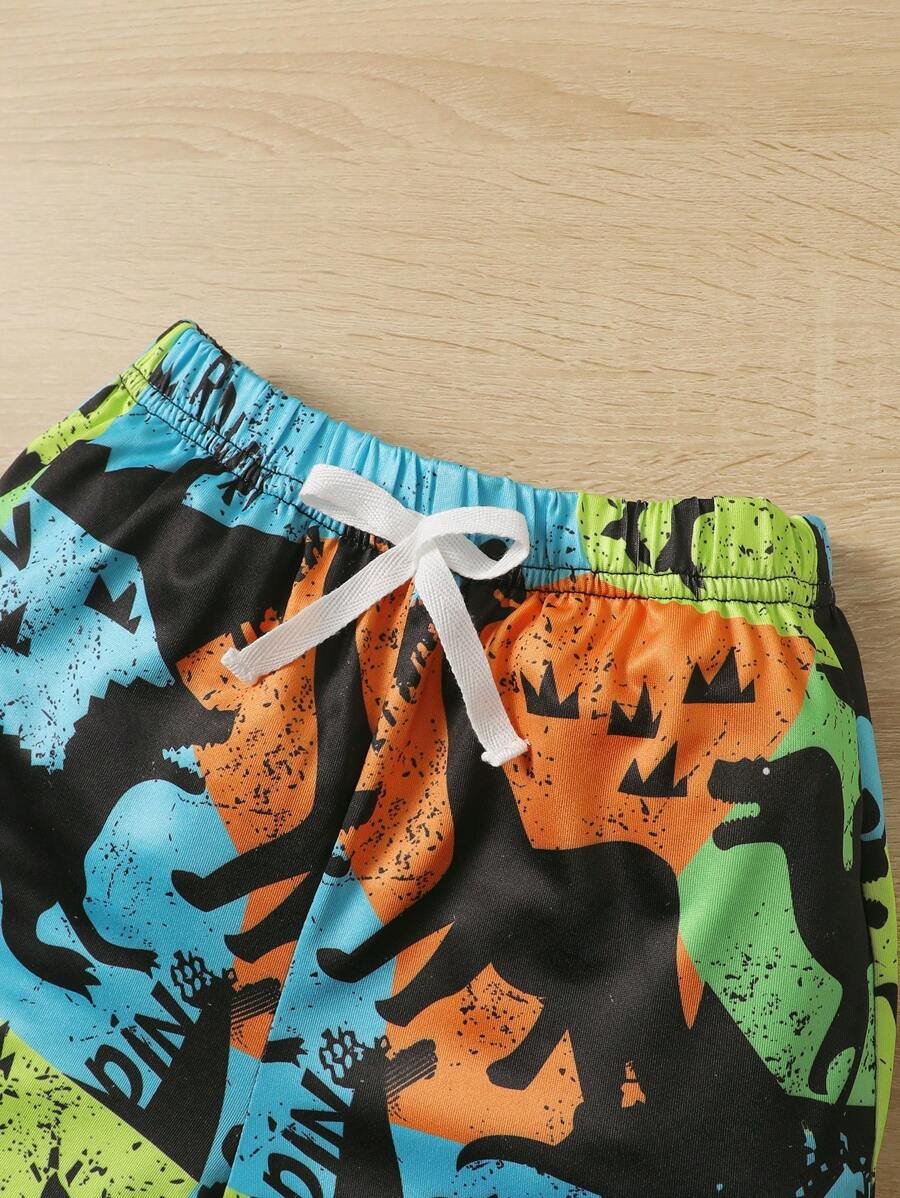 Pantalones Cortos Con Estampado De Dinosaurios Para Ni?os J?venes Con Nudo En La Cintura - Imagen 3