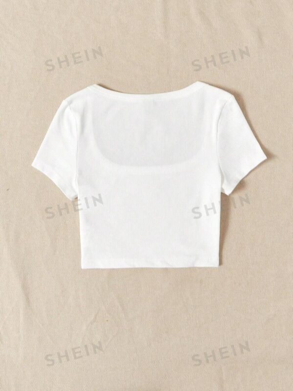 Camiseta Blanca S?lida De Cuello Cuadrado S?per Recortada - Imagen 2