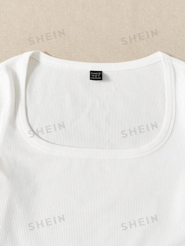 Camiseta Blanca S?lida De Cuello Cuadrado S?per Recortada - Imagen 3
