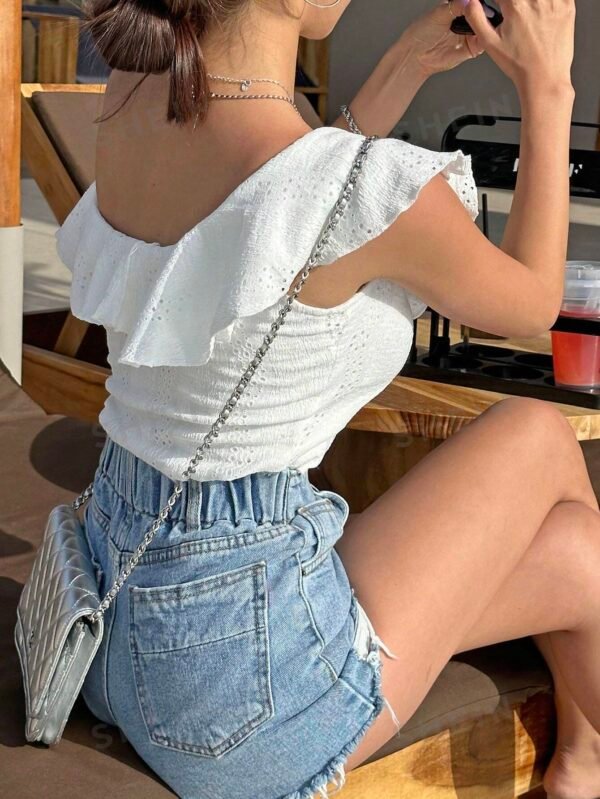 Camiseta S?lida Con Ribete De Volantes - Imagen 2