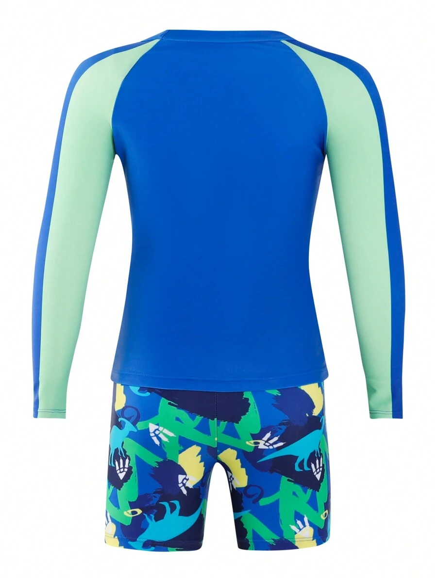 Camiseta De Manga Larga Raglan Con Esqueleto De Dinosaurio E Impresi?n De Letras Y Shorts - Imagen 2