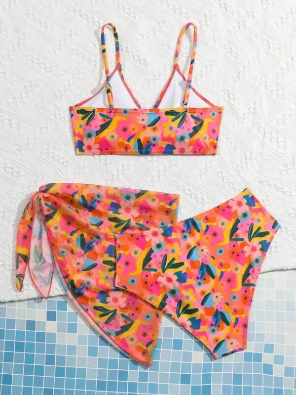Chica adolescente Bañador bikini con estampado floral con falda de playa - Imagen 2