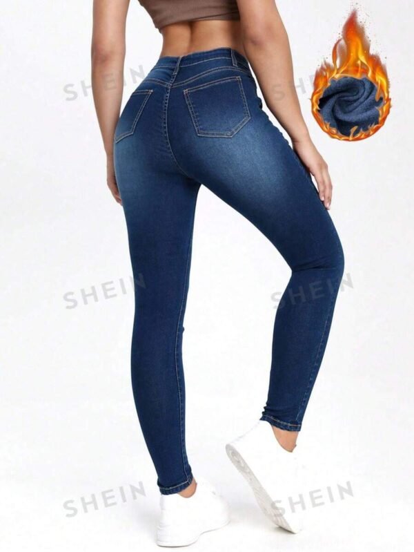 Jeans ajustados cepillado de tela t?rmico con bolsillo oblicuo - Imagen 2