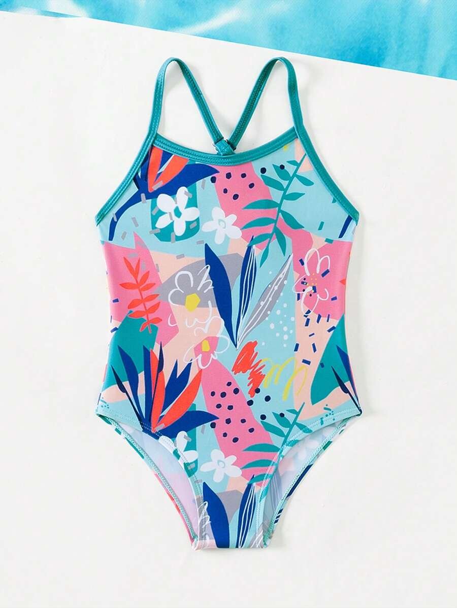 Traje De Ba?o De Una Pieza Para Beb? Ni?a Con Estampado Floral Y De Plantas - Imagen 3