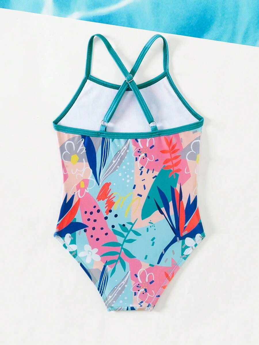 Traje De Ba?o De Una Pieza Para Beb? Ni?a Con Estampado Floral Y De Plantas - Imagen 2