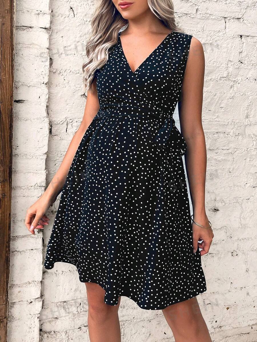 Maternidad Vestido con estampado de lunares con cintur?n amamantamiento - Imagen 3