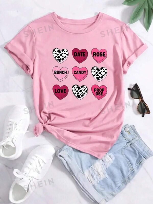 Camiseta Ajustada De Manga Corta Con Estampado De Corazones De San Valent?n