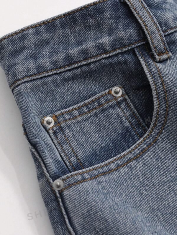 Pantalones Cortos De Mezclilla Para Mujer De Ajuste Recto Regular De Color S?lido - Imagen 3