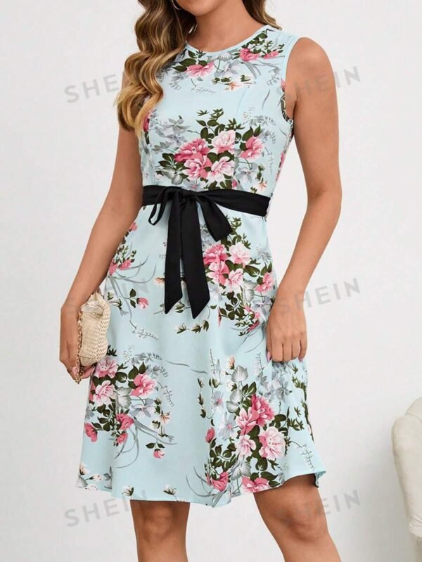 Vestido Con Cintur?n Y Estampado Floral Para Mujer - Imagen 3