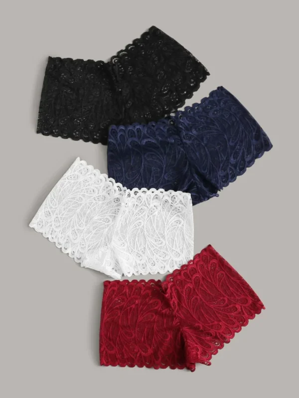 4 paquetes set de bragas de cintura alta con encaje floral - Imagen 2