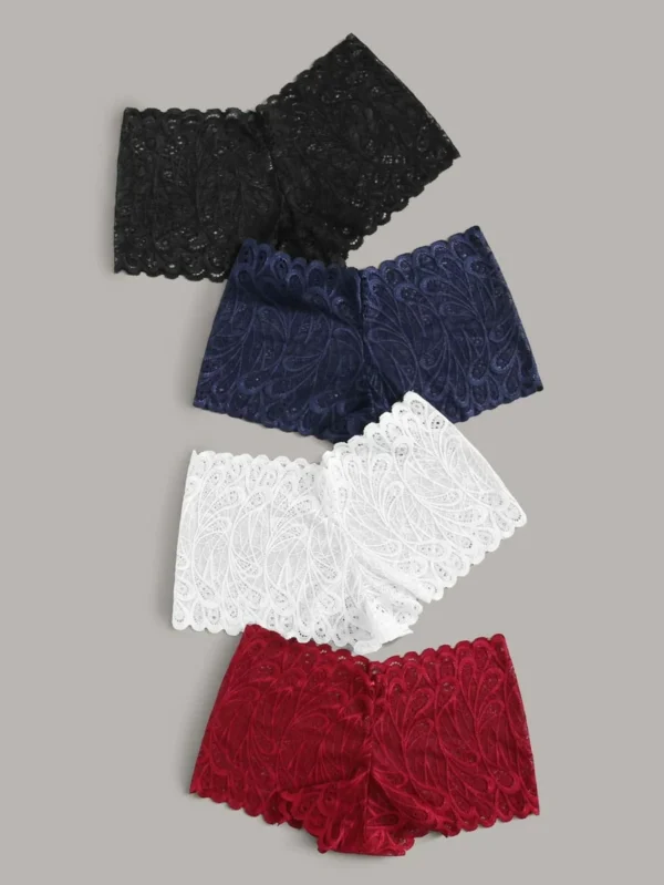 4 paquetes set de bragas de cintura alta con encaje floral - Imagen 3