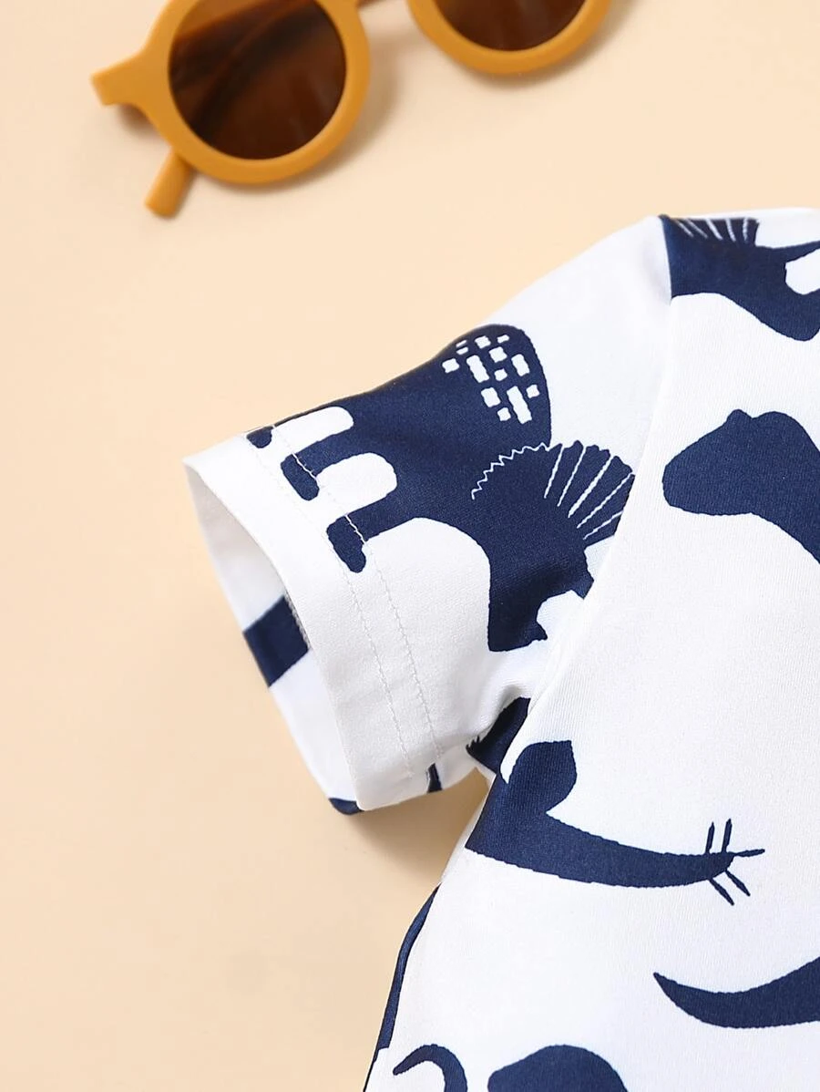 Beb? ni?o Shorts con camiseta con estampado de dinosaurio con parche con bolsillo - Imagen 3