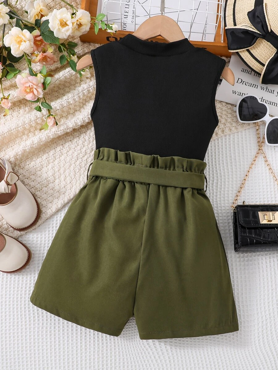 Top De Cuello Alto De Chica Adolescente Y Shorts Con Cintura - Imagen 2