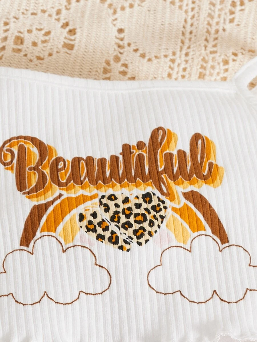 op Estilo Cami Con Letras Y Pantalones De Piernas Acampanadas Con Rayas Para Beb? Ni?a - Imagen 3