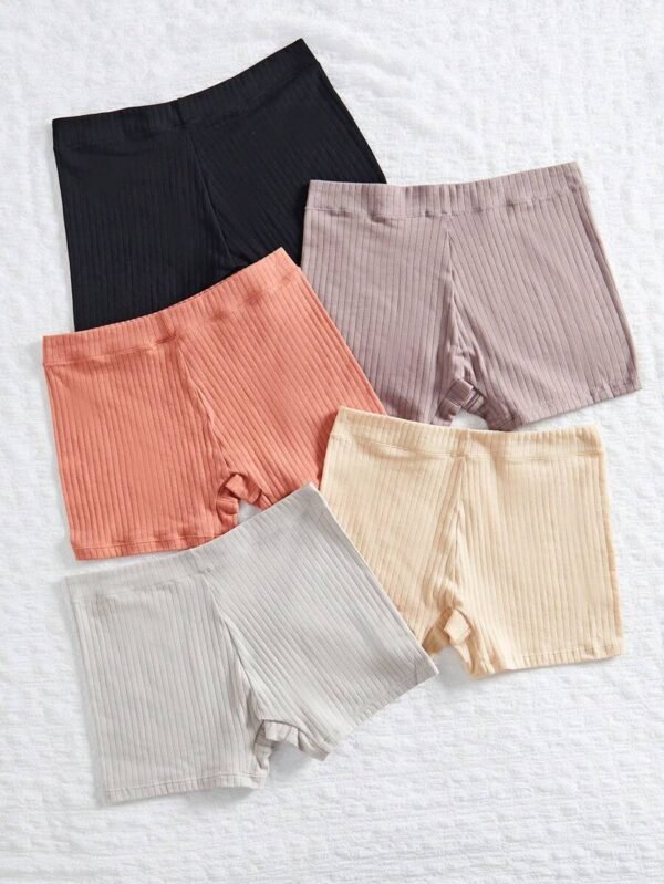 Conjunto De 5 Piezas De Calzoncillos Tipo Boxer De Punto Acanalado De Color S?lido - Imagen 2