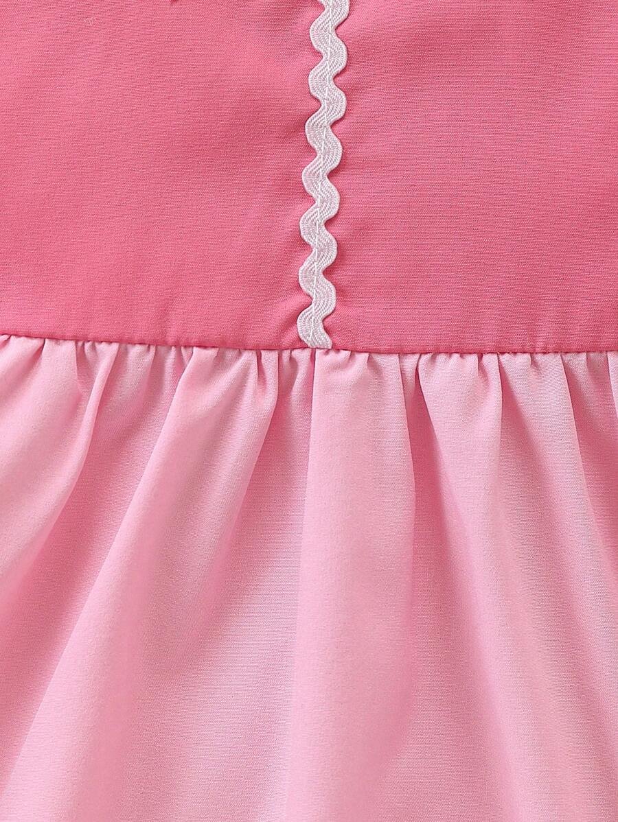 Vestido De Manga Corta Con Bloque De Color Lindo Para Ni?as - Imagen 3