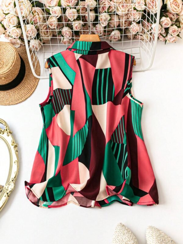 Blusa sin mangas de talla grande con botones delanteros, cuello con solapas - Imagen 4