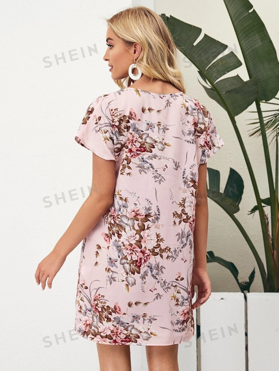 Vestido t?nico con estampado floral de manga murci?lago - Imagen 2