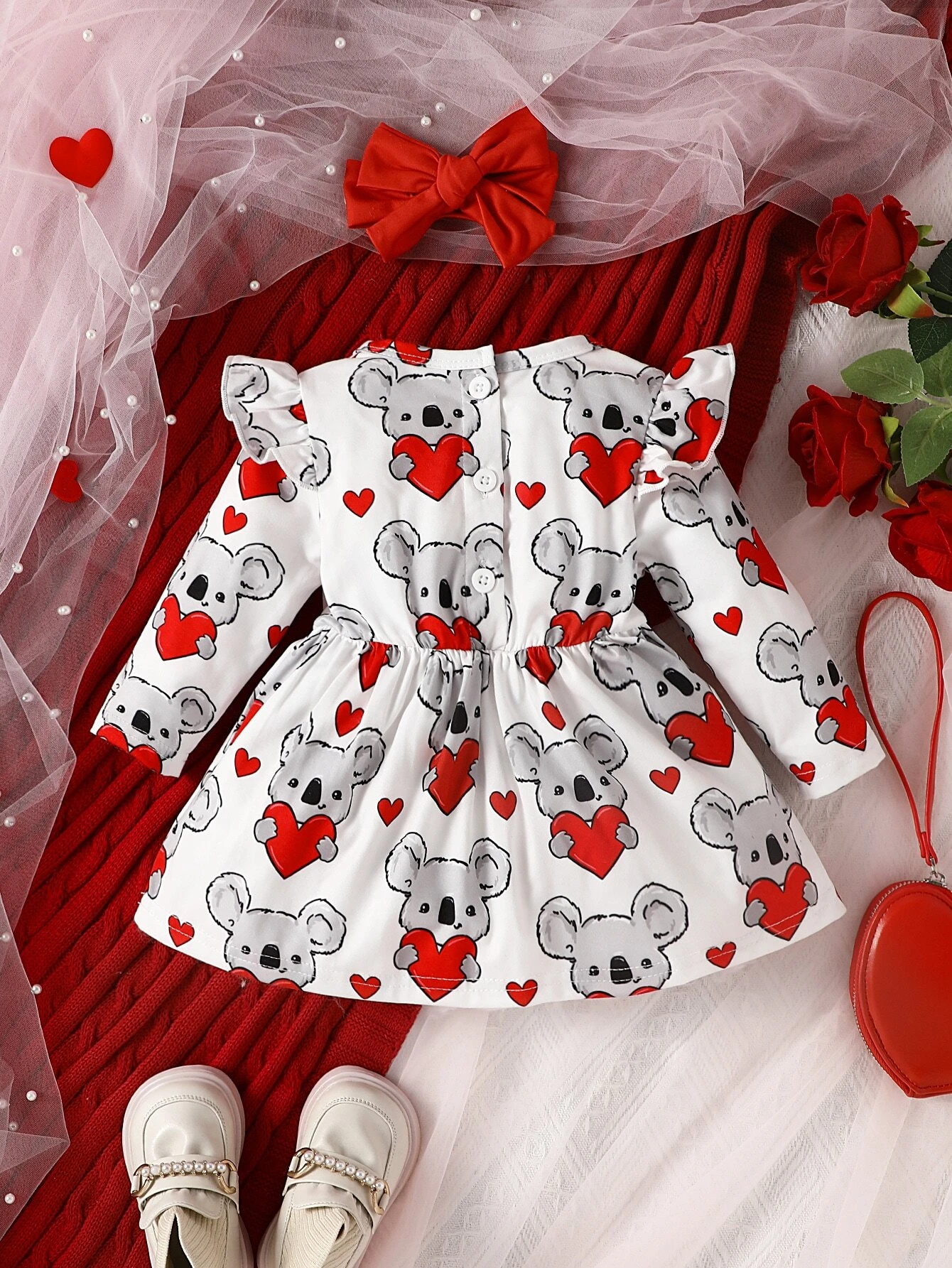 Vestido Delantera Con Lazo Y Diadema Con Estampado De Corazones - Imagen 4