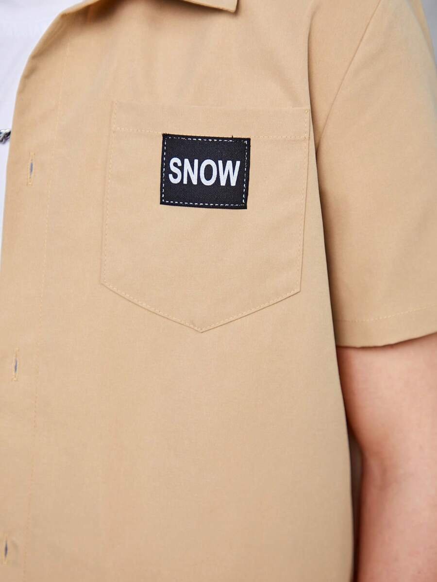 Camisa Casual De Manga Corta Para Adolescentes Con Bolsillo Frontal Con Botones - Imagen 3