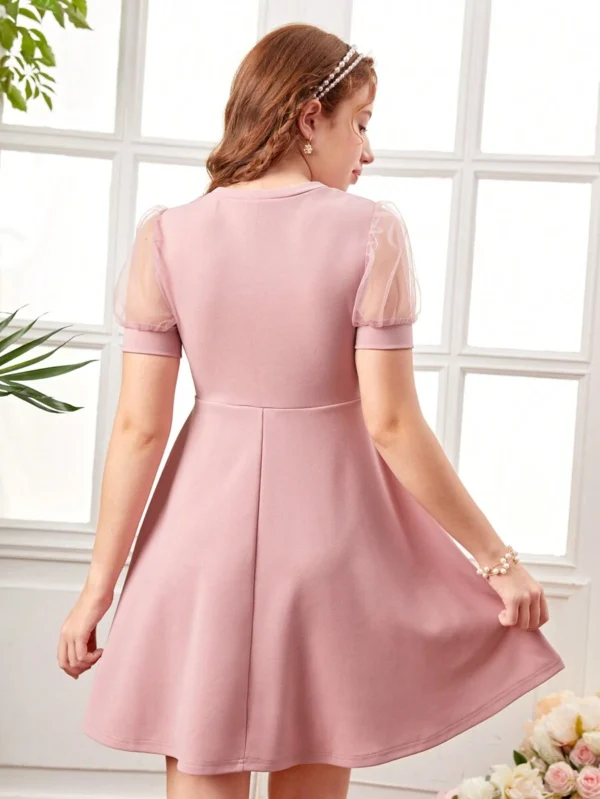 Vestido De L?nea A De Manga Corta Y Tejido De Punto Con Parche De Malla - Imagen 2