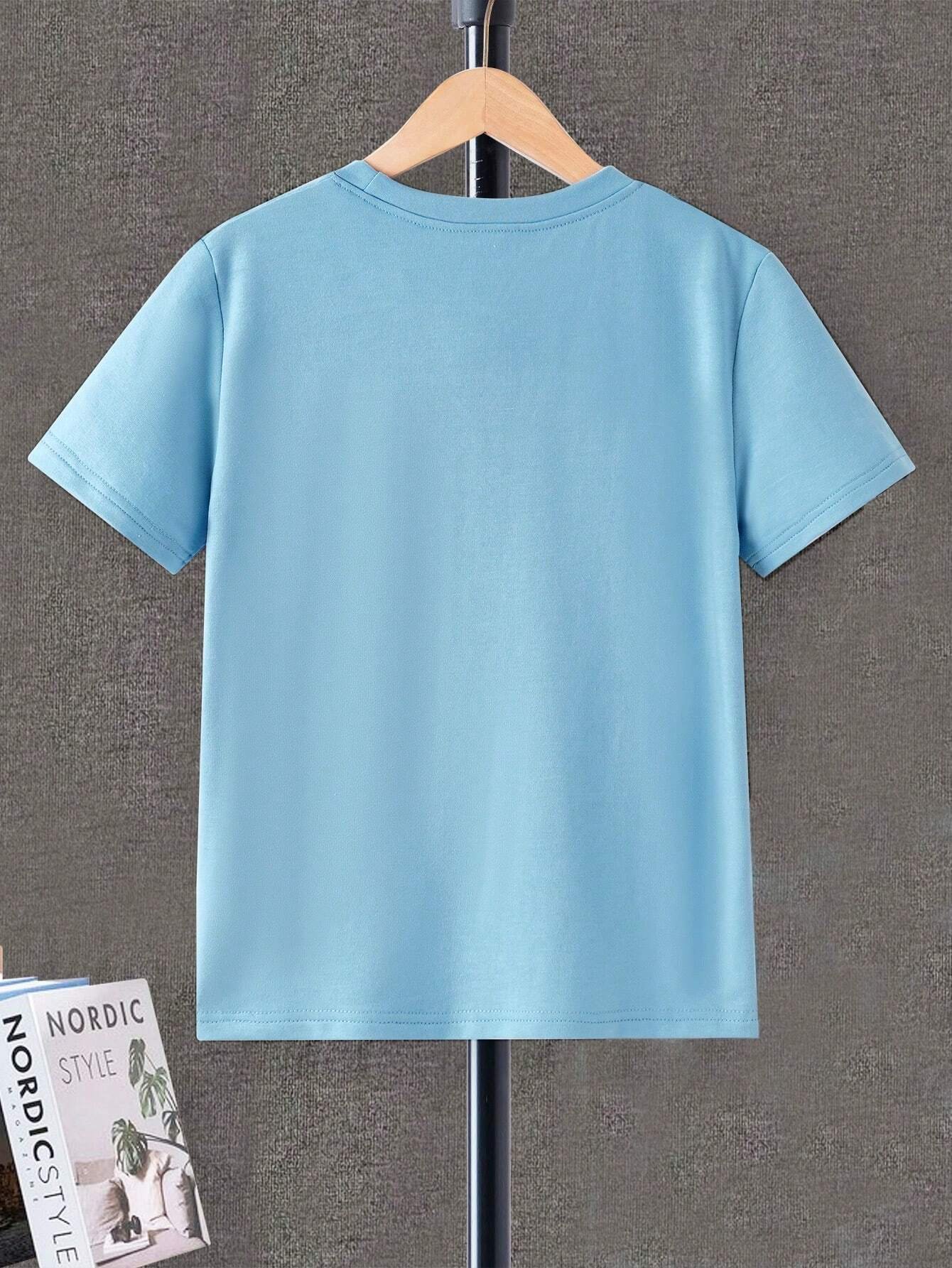 Camiseta corta de manga corta para adolescente con estampado de corona y letra - Imagen 4