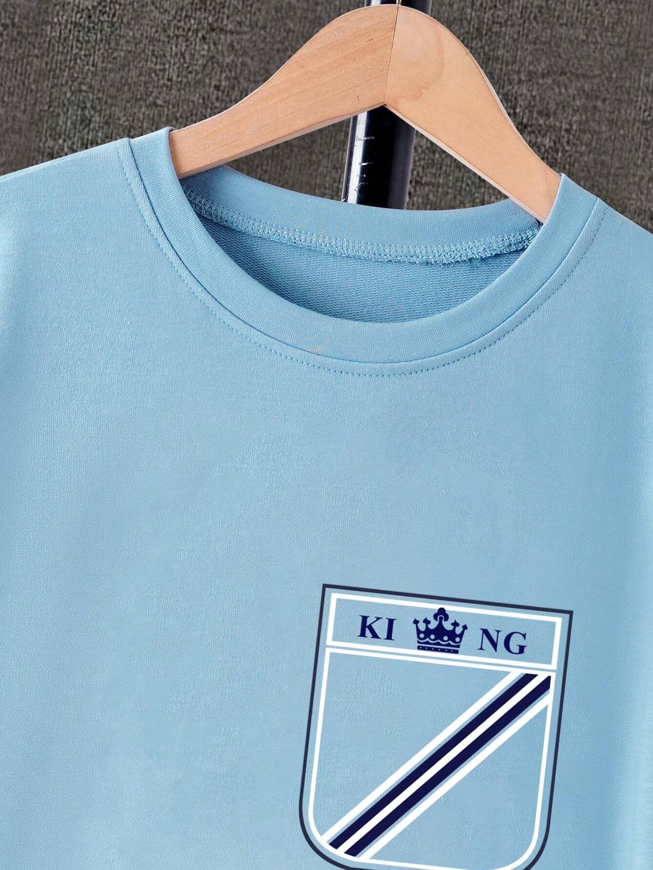 Camiseta corta de manga corta para adolescente con estampado de corona y letra - Imagen 3