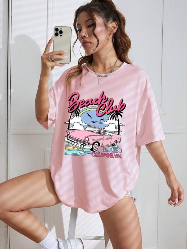 Camiseta de hombros ca?dos con estampado de coche y letra - Imagen 3